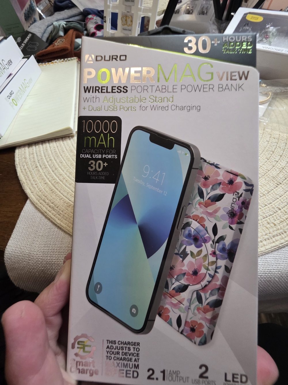 Aduro PowerMag View Wireless Power Bank 10000mAh — Floral Pink